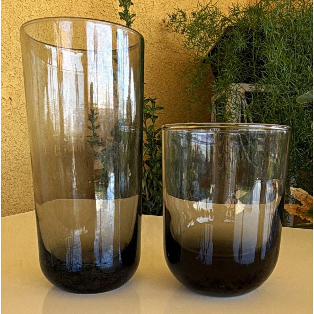 Vintage French Smoke Glass Tumblers - MCM Charcoal Ombre